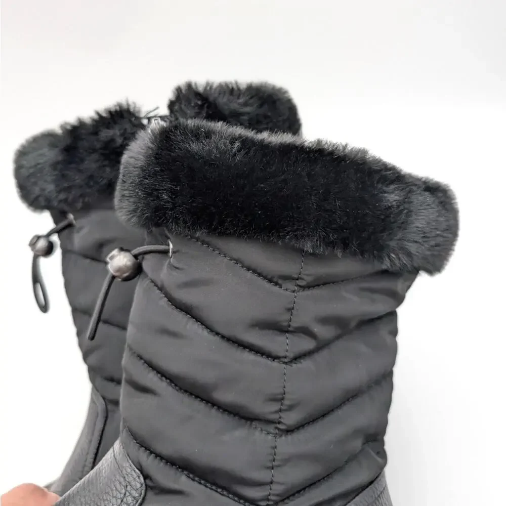 Trotters Bryce Faux Fur Trim Winter Boots Women's Black Tumbled Size US5.5M EU36
